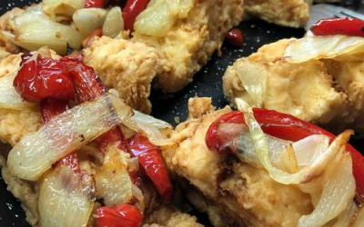 Bacalao rebozado con verduras
